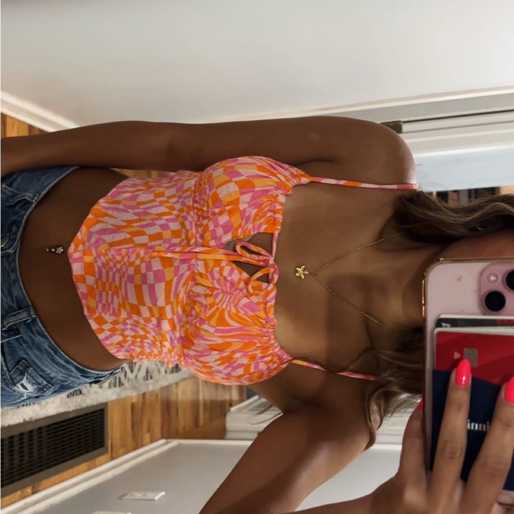 Pacsun Vibrant Pink and Orange Checkered Tank Top